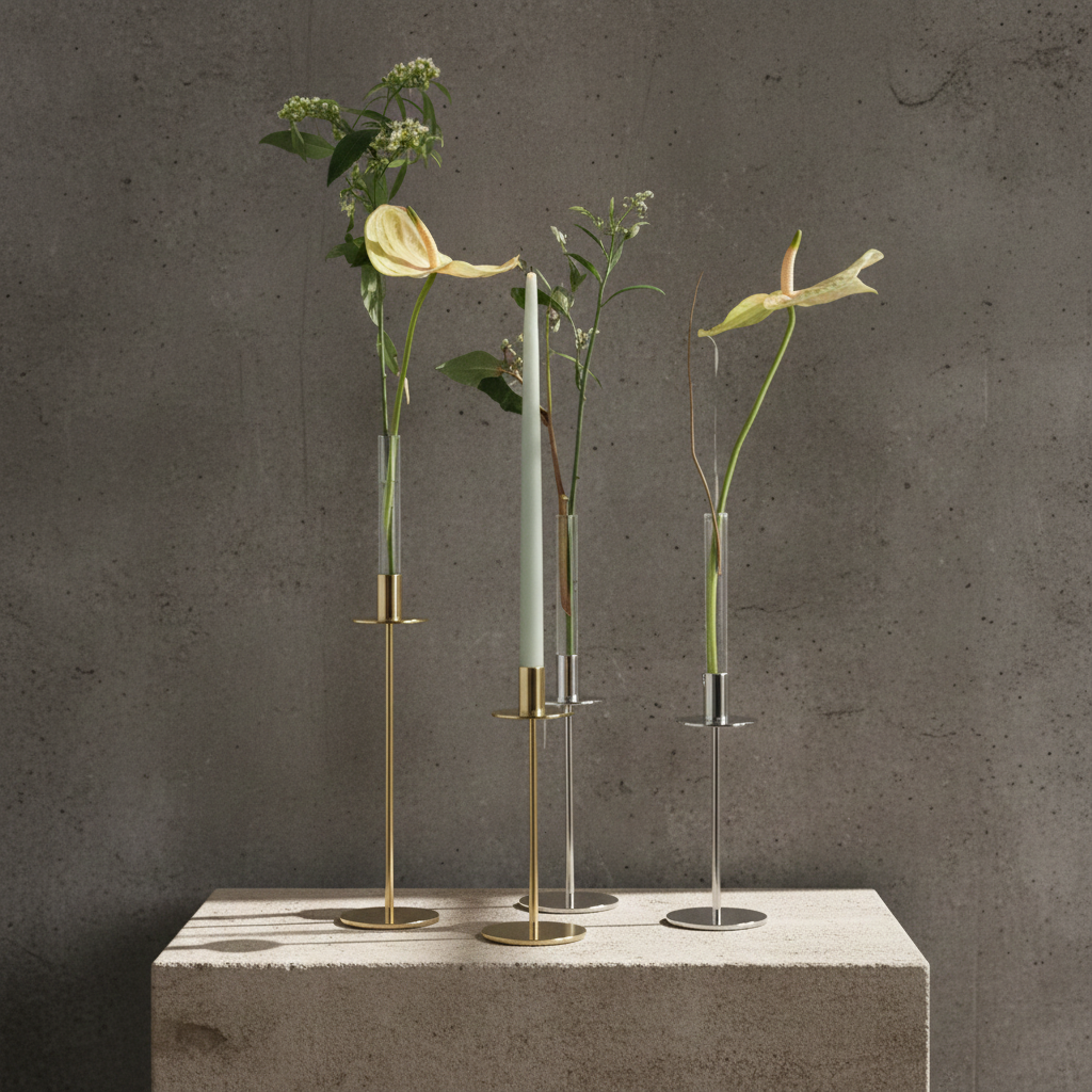 Hanataba candle vases fitted to candle holders filled with water with flowers