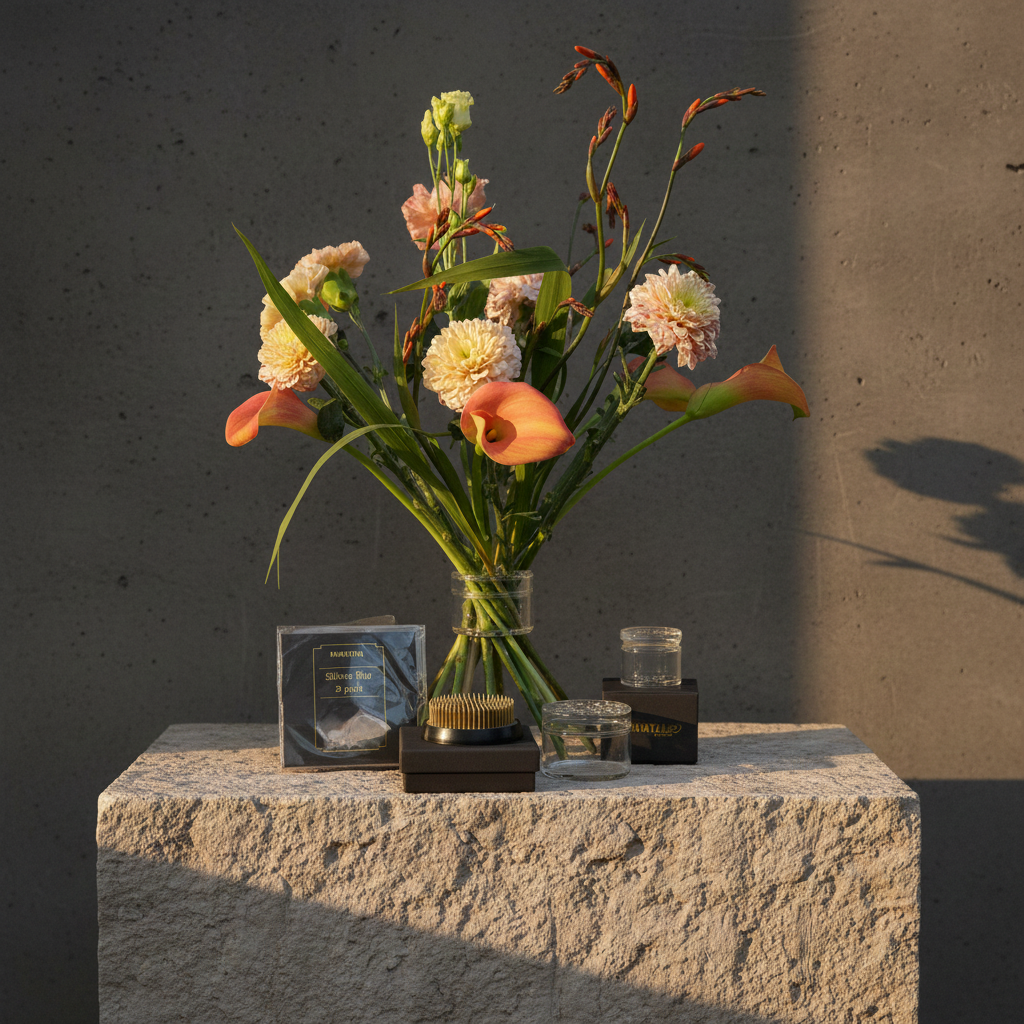 Bouquet arranged in a hanataba bouquet twister flower holder crystal clear using dahlias and calla lillies