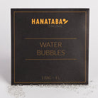 A sophisticated package labeled 'HANATABA Original Water Bubbles' with the text '1 BAG = 4L', accompanied by transparent water bubbles in front, designed for enhancing flower arrangements.