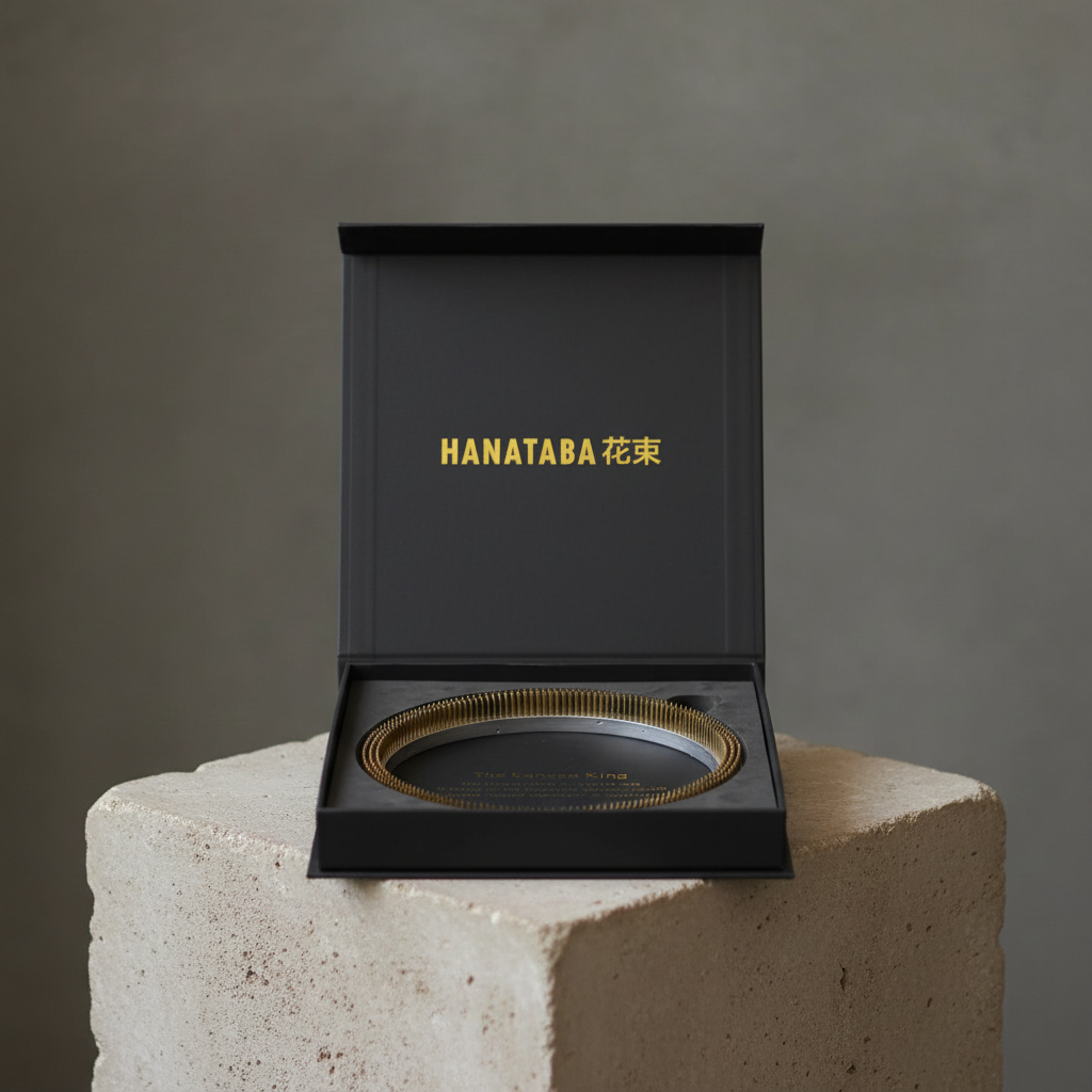 Hanataba Kenzan The Ring 200 mm in black magnetic packacking with golden 'HANATABA' label